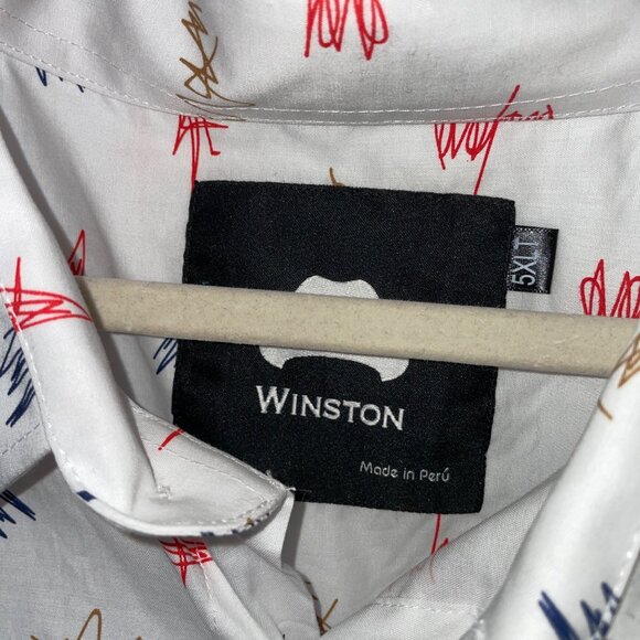 Winston Men's 5XL White Short Sleeve Button-Down Manuel Shirt Scribble Print - Picture 4 of 7